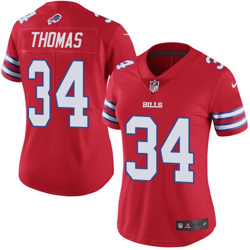Nike Bills #34 Thurman Thomas Red Women's Stitched NFL Limited Rush Jersey - Click Image to Close
